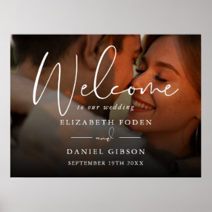White Script Photo Wedding Welcome Sign
