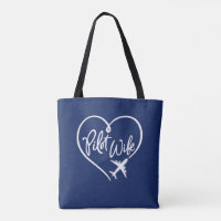 White Script Pilot Wife Looped Heart Plane Navy