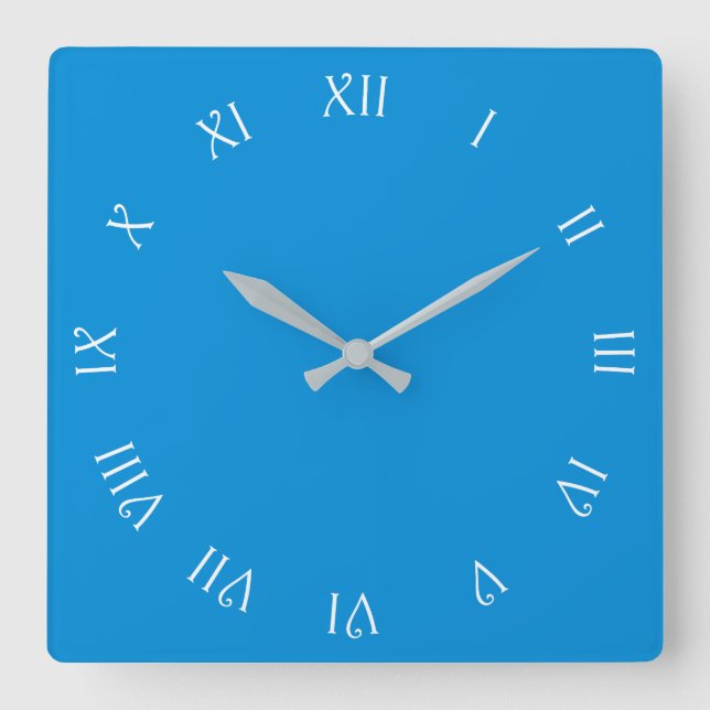 White Script Roman Numbers On Blue wccnt Square Wall Clock (Front)