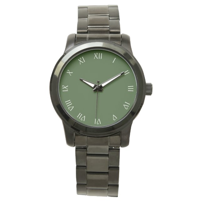 White Script Roman Numbers On Green wacnt Watch (Front)