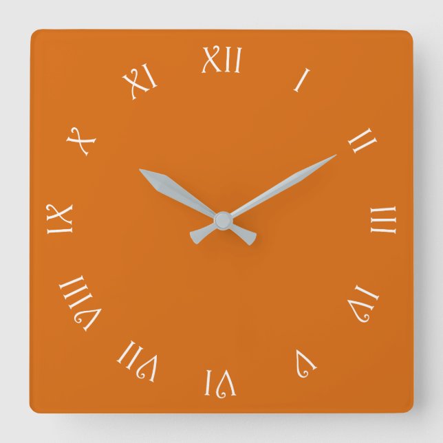 White Script Roman Numbers On Orange wccn Square Wall Clock (Front)
