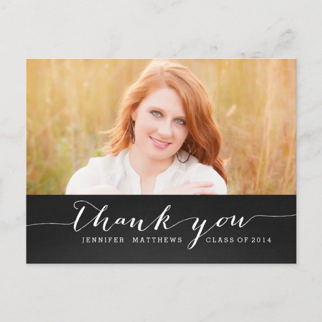 White Script Rustic Graduation Thank You Postcard (Front)