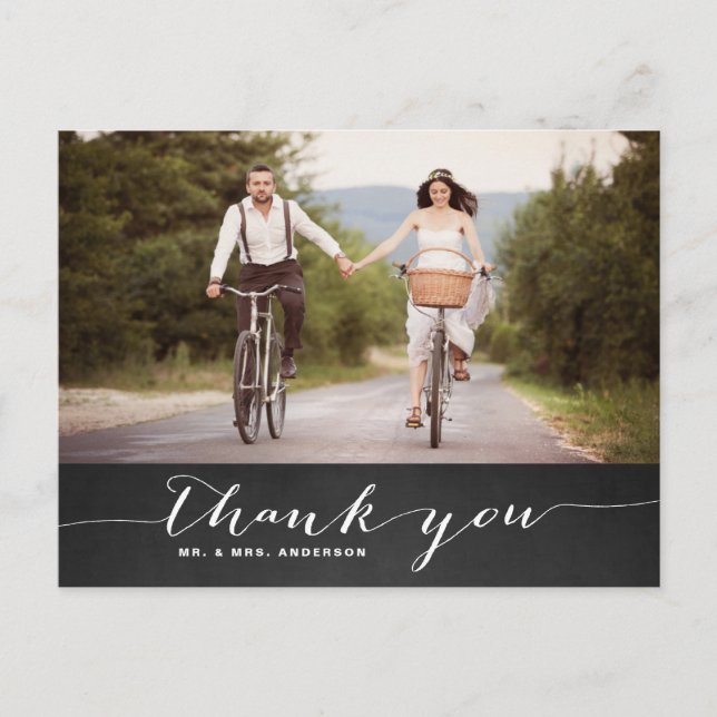 White Script Rustic Wedding Thank You Postcard (Front)