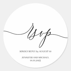 White Script Signature Elegant Wedding RSVP Classic Round Sticker