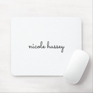 White Script Stylish Monogram Modern Minimalist Mouse Mat