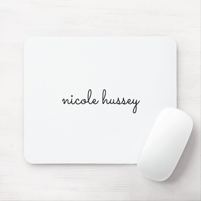 White Script  | Stylish Monogram Modern Minimalist Mouse Mat (With Mouse)