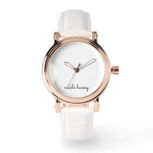 White Script Stylish Monogram Modern Minimalist Watch