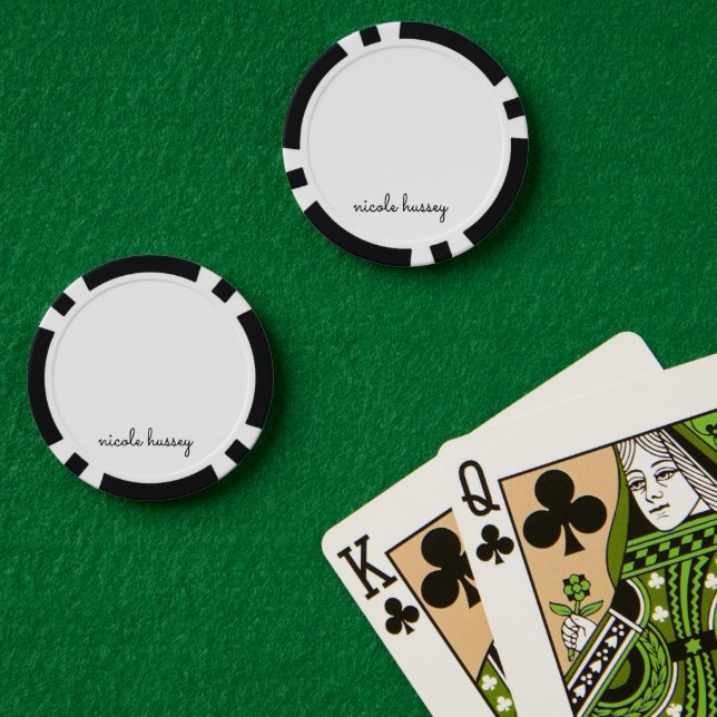 White Script | Stylish Monogram Modern Poker Chips (Poker Table (Double))