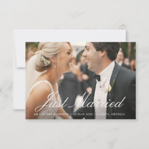 white script wedding announcement photo card