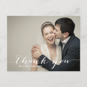 White Script Wedding Photo Thank You Postcard