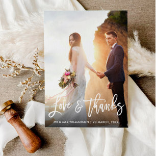 white script wedding thank you photo card