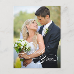 WHITE SCRIPT WEDDING THANK YOU PHOTO POSTCARD