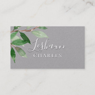 White Script Writing Light Greenery Grey Business Card