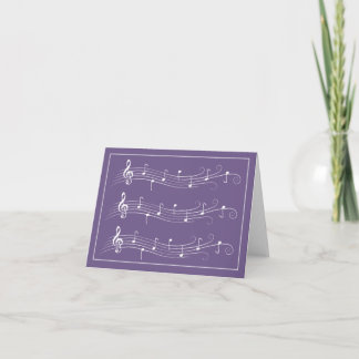 White Scrolled Music Staffs on Purple Note Card