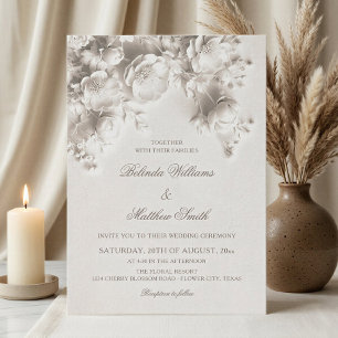 White Sculptured Floral 3D Roses Wedding  Invitation