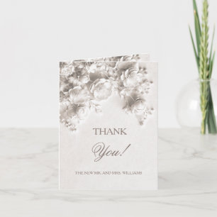 White Sculptured Flowers    Wedding Photo  Thank You Card