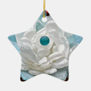 White Sea Glass Flower Ceramic Tree Decoration