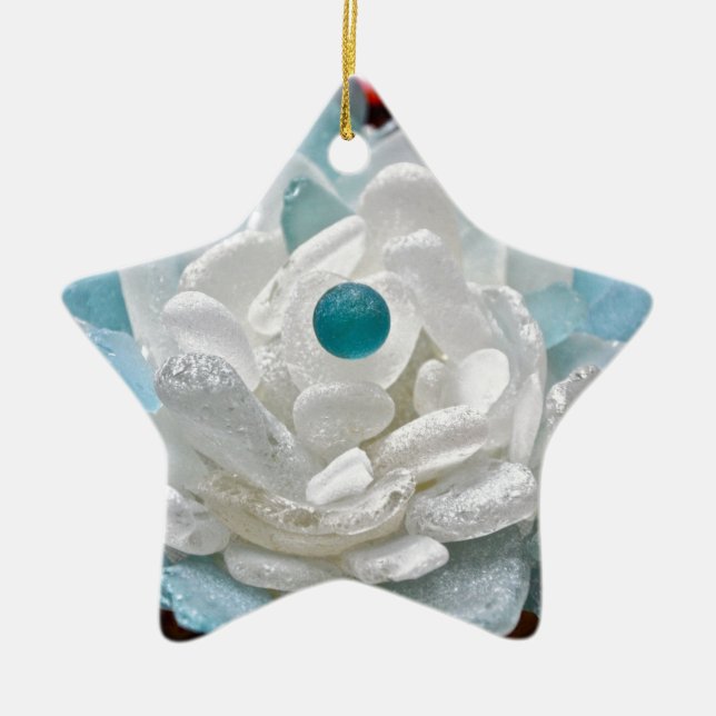 White Sea Glass Flower Ceramic Tree Decoration (Front)