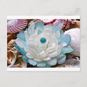 White Sea Glass Flower Postcard