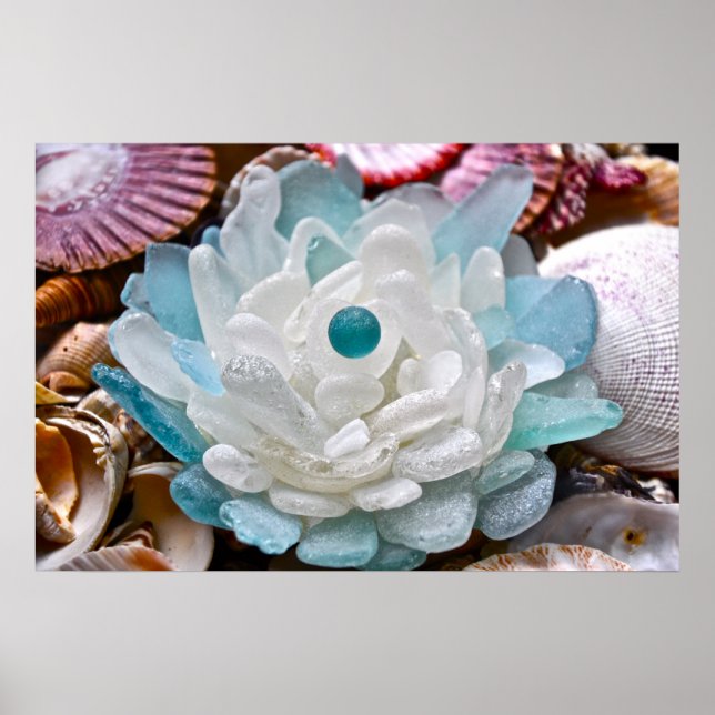 White Sea Glass Flower Poster (Front)