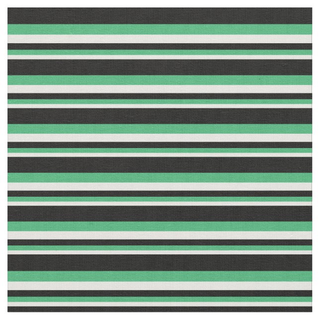 White, Sea Green & Black Coloured Pattern Fabric (Close Up)
