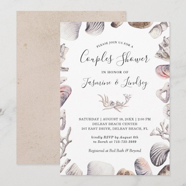 White Sea Shell Beach Wedding Couples Shower Invitation (Front/Back)