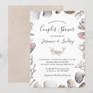 White Sea Shell Beach Wedding Couples Shower Invitation