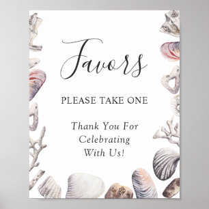 White Sea Shell Coral Beach Wedding Favours Sign