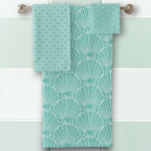 White Sea Shell Pattern Over Green Beach House