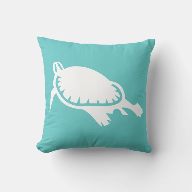 white Sea turtle on teal blue pillow (Front)