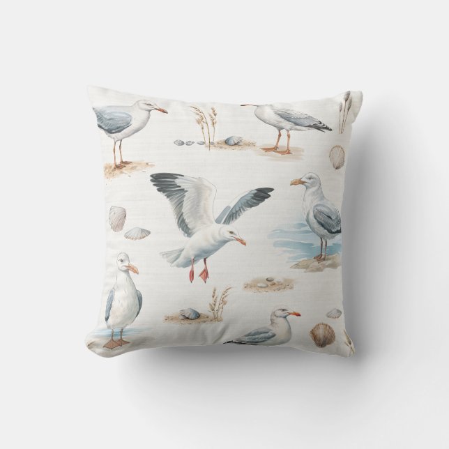 White Seagull Throw Pillow (Front)