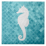 White Seahorse Aqua Sea Glass Pattern Tile<br><div class="desc">White Seahorse Aqua Sea Glass Pattern</div>