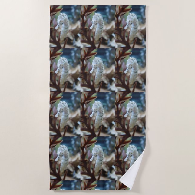 White Seahorse Beach Towel (Front)