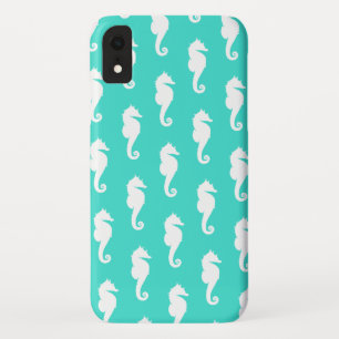 White Seahorse on Turquoise iPhone XR Case