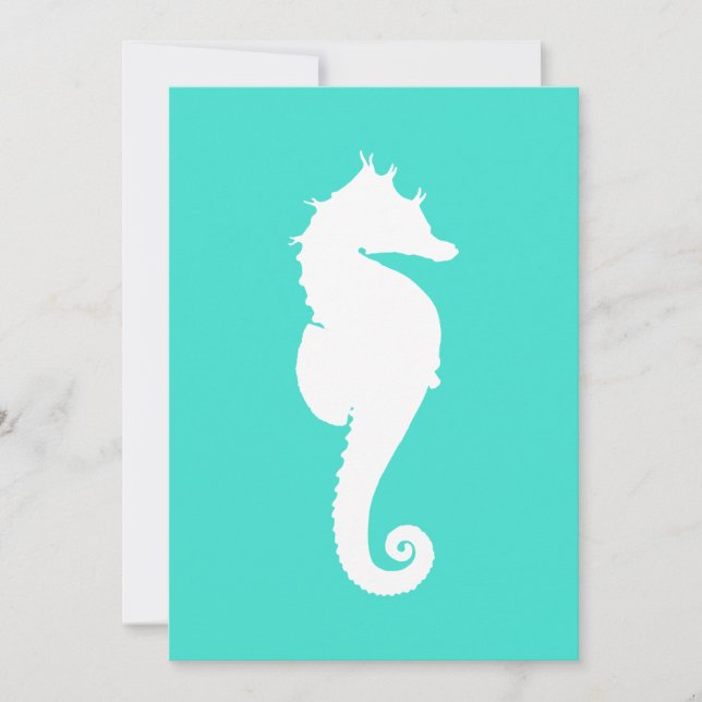 White Seahorse on Turquoise Invitation (Front)