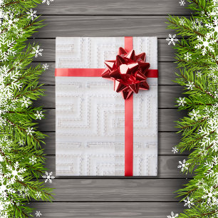 White Seams Faux Leather Wrapping Paper