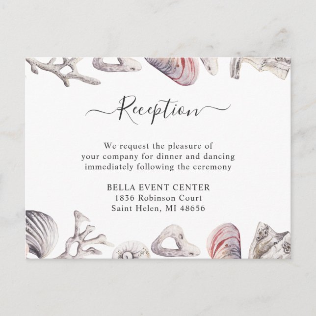 White Seashell Beach Reception Enclosure Card (Front)