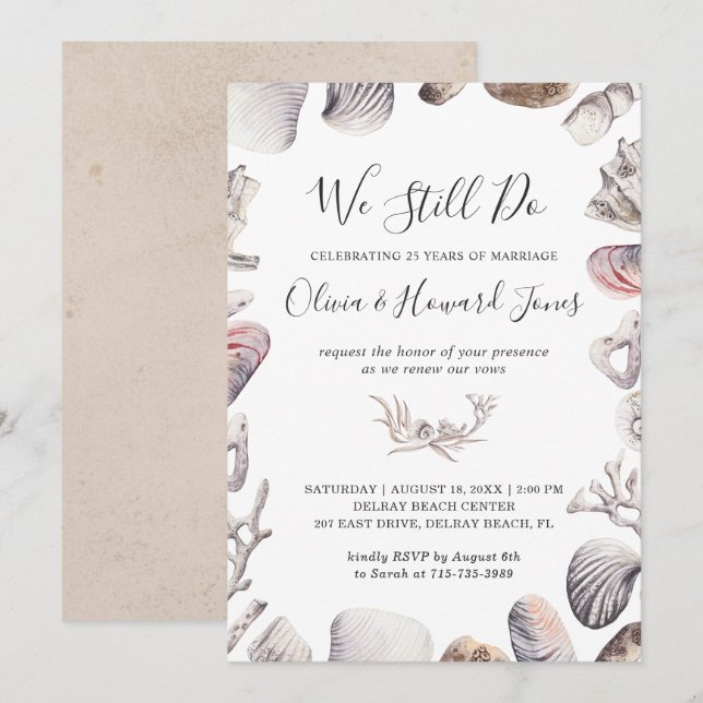White Seashell Beach Vow Renewal Invitation (Front/Back)