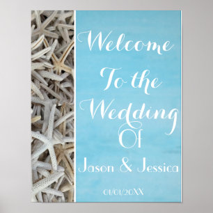 White seashell beach wedding welcome poster