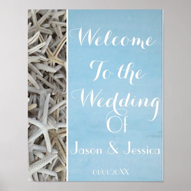 White seashell beach wedding welcome poster (Front)