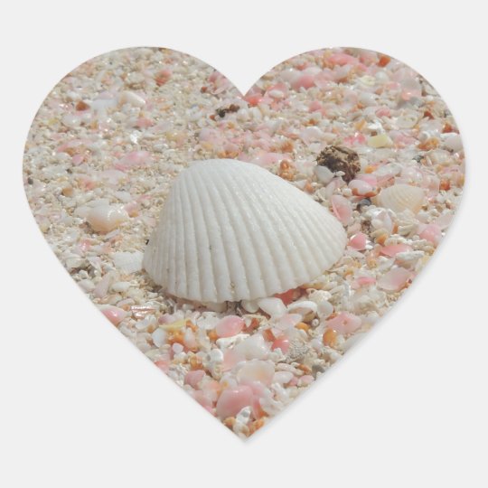 White seashell on Pink Sand Beach Heart Sticker