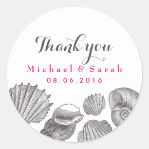 White Seashells Beach Wedding Thank You Sticker