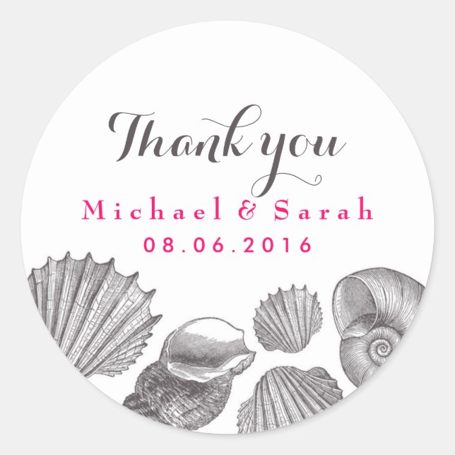 White Seashells Beach Wedding Thank You Sticker (Front)