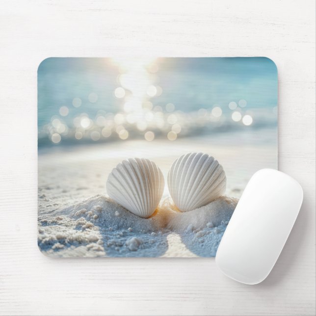 White Seashells in Ocean Sand Mouse Mat (With Mouse)