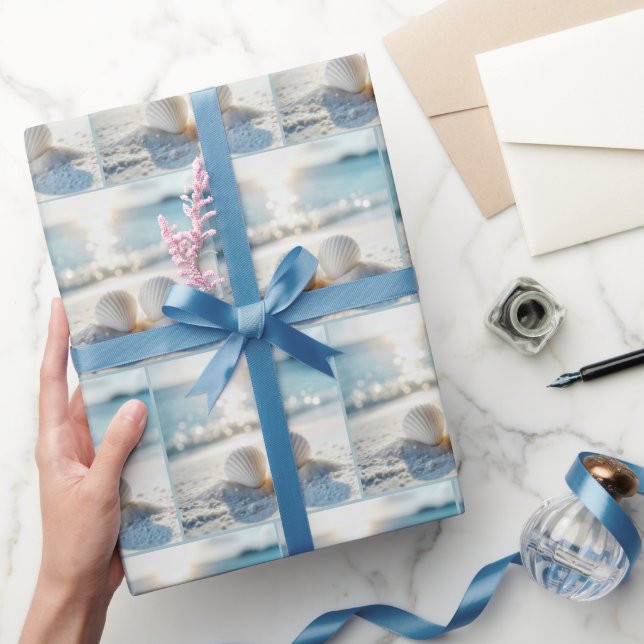 White Seashells in Ocean Sand Wrapping Paper (Gifting)