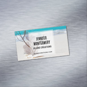 White Seashells on a Tropical Beach Magnetic Business Card