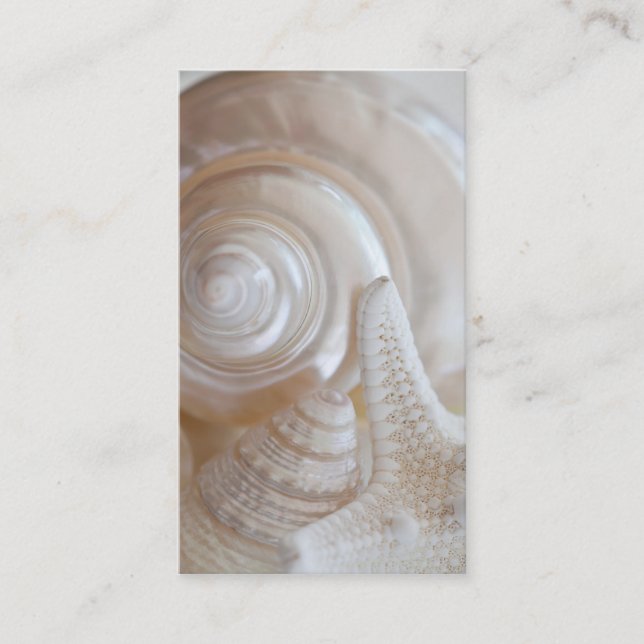 White Seashells Starfish Tropical Beach Sea Shells Business Card (Front)
