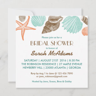 White Seashells Wedding Bridal Shower Invitation