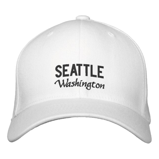 White Seattle Washington Embroidered Hat (Front)