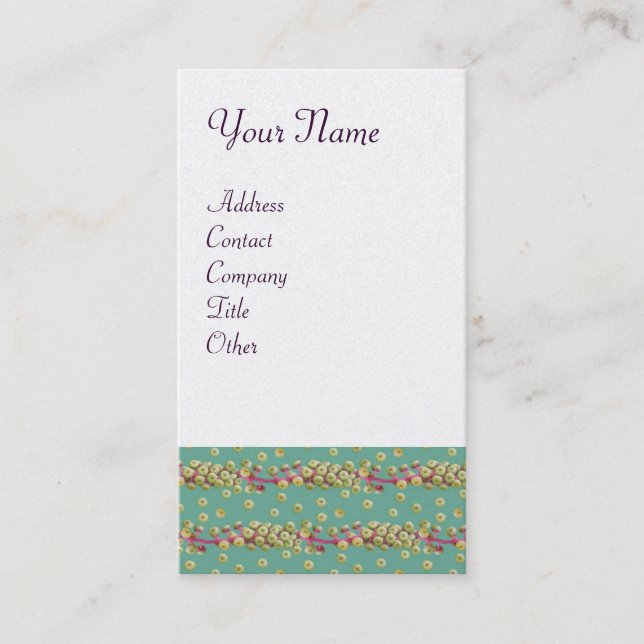 WHITE SEEDS IN GREEN light yellow pink white pearl Business Card (Front)